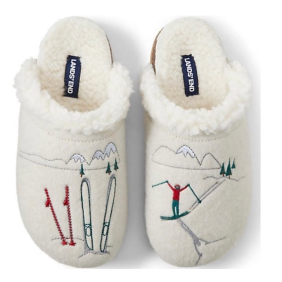 Lands' End Shoes - *LANDSEND Women’s Felt Scuff Slippers, Warm Sherpa Lined, Oatmeal Snow Skiers